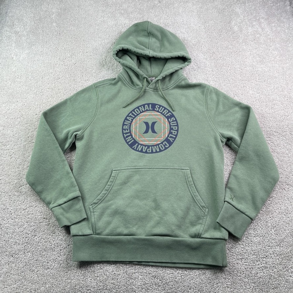 Hurley Hoodie Mens Small Green Graphic Surf Supply Logo Skater Sweatshirt
